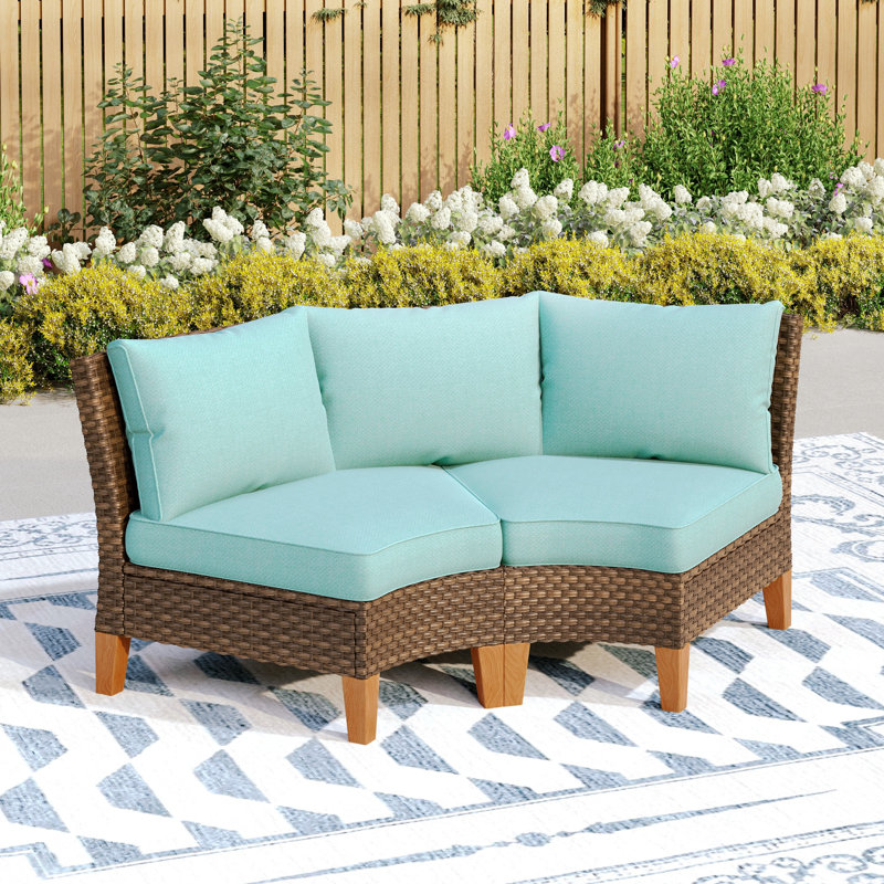 Argyri Wicker Outdoor Patio Curved Chair with Cushions, Blue