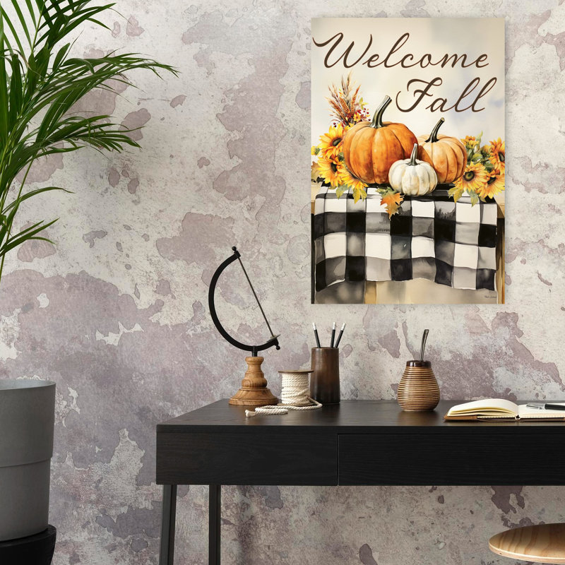 «Welcome Fall Table», art contemporain abstrait de tournesol, H 24 po x l 16 po