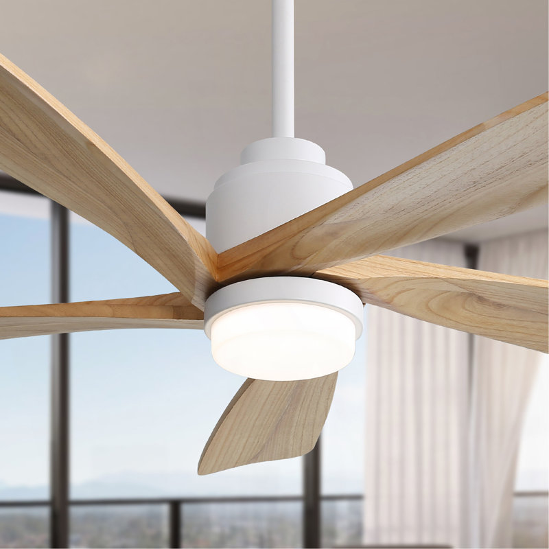 Ventilateur de plafond 52 pouces avec lumière DEL à intensité variable et 5 pales en bois massif