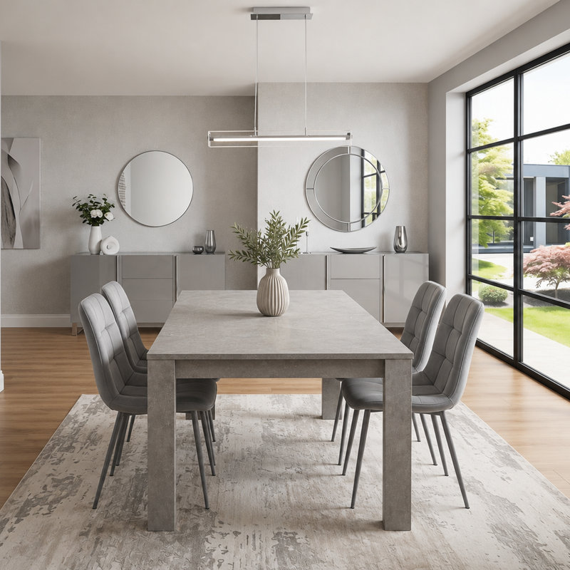 Amiela 6 - Person Dining Set, Grey, 5 Pieces: Table,4 Chairs, 75cm H x 117cm W x 77cm D