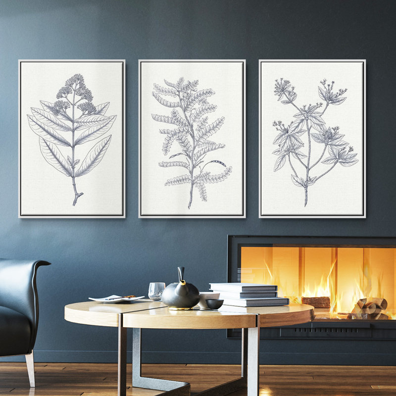 Ensemble de 3 pièces à motif floral I, Cadre blanc, H 40 po x l 78 po