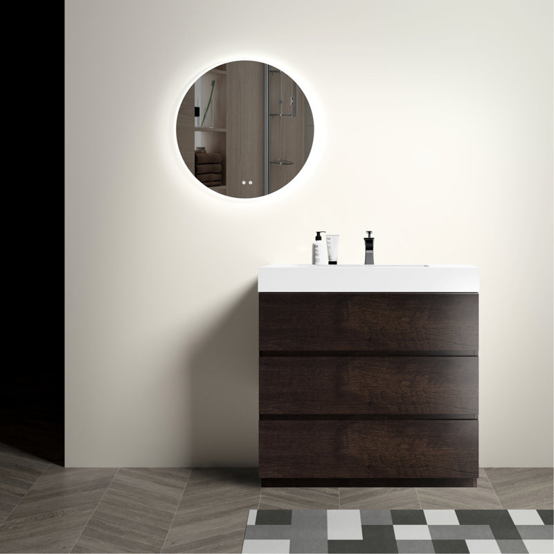 Meuble-lavabo de salle de bain 36 po - Noyer, lavabo blanc, rangement immense, élégant, lavabo pour instruments moderne, accumulations de finition, terrassement