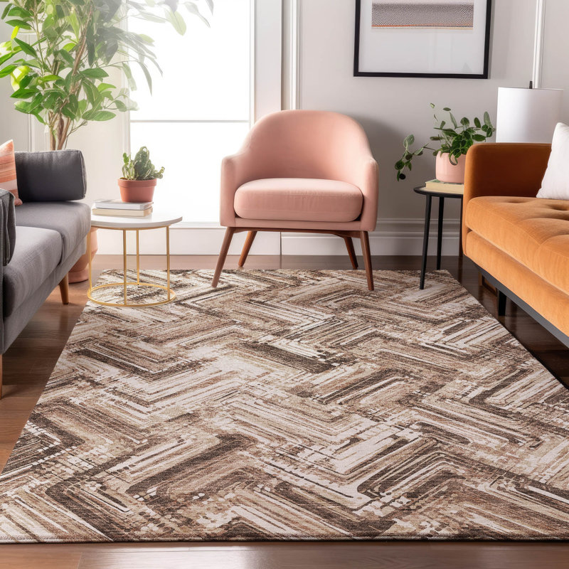 Premium Machine Washable Cerrito Brown Rug, Rectangle 5' x 7'6"