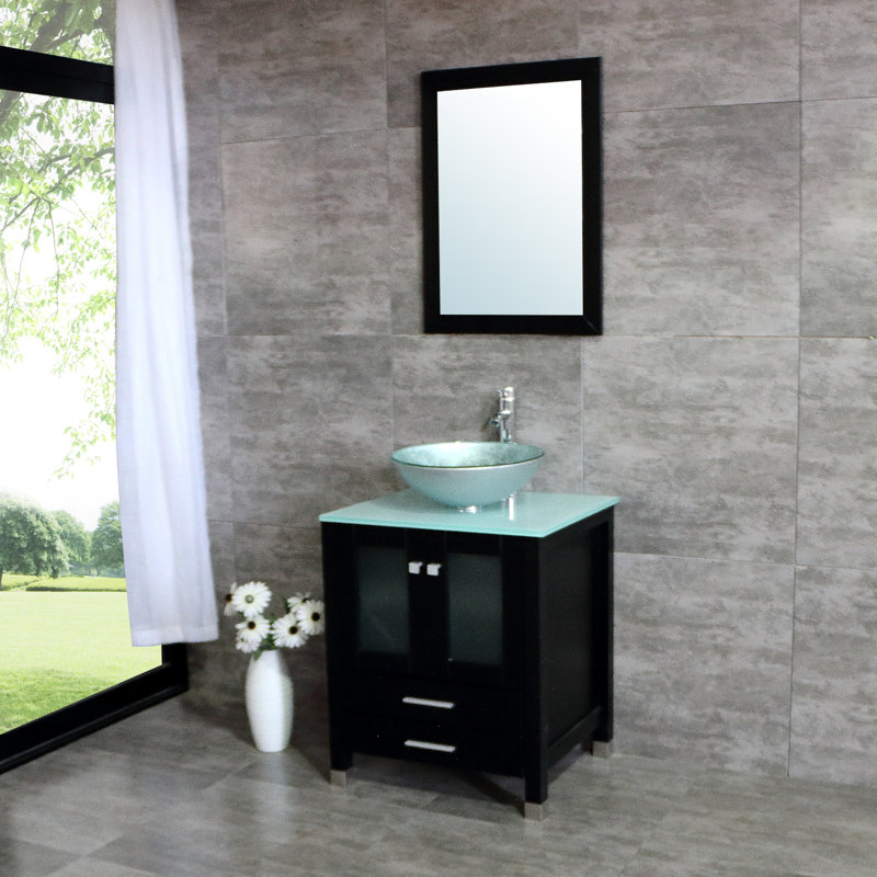 Leftbank 24.8" Single Bathroom Vanity with Mirror, Satin Turquoise