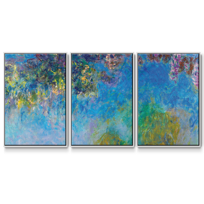 "Wisteria", peinture sur toile 3 pièces, H 36 po x l 75 po, Cadre blanc