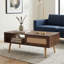 Table basse avec finition en rotin brun et porte coulissante pour le salon