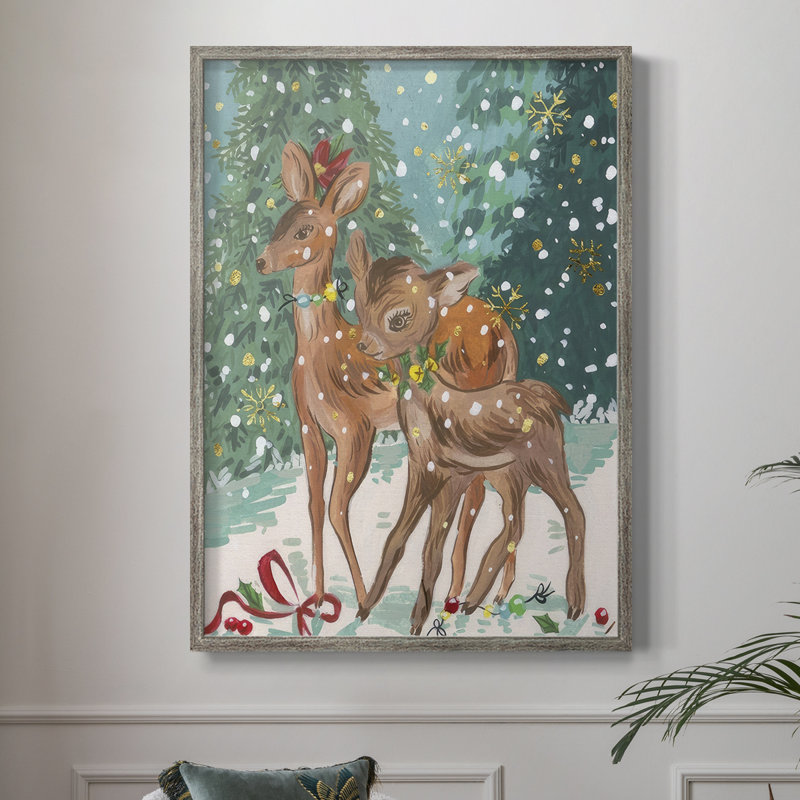 «Doe and Fawn I», reproduction encadrée - bois massif, H 30 po x l 24 po