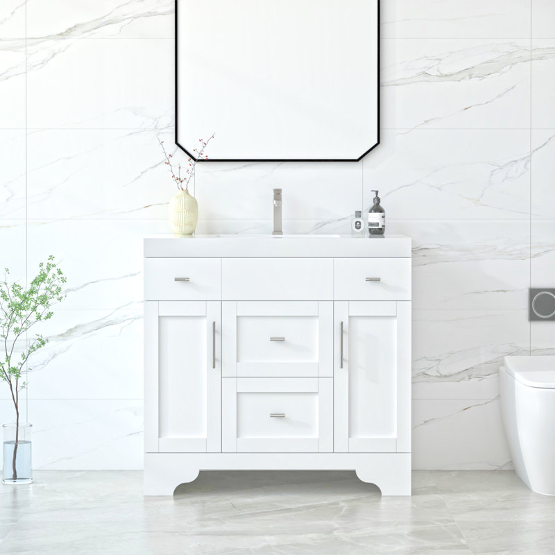 Anvay 36 in. Single Sink Freestanding Bath Vanity in Matte White with White Carrara Quartz Top, Matte White