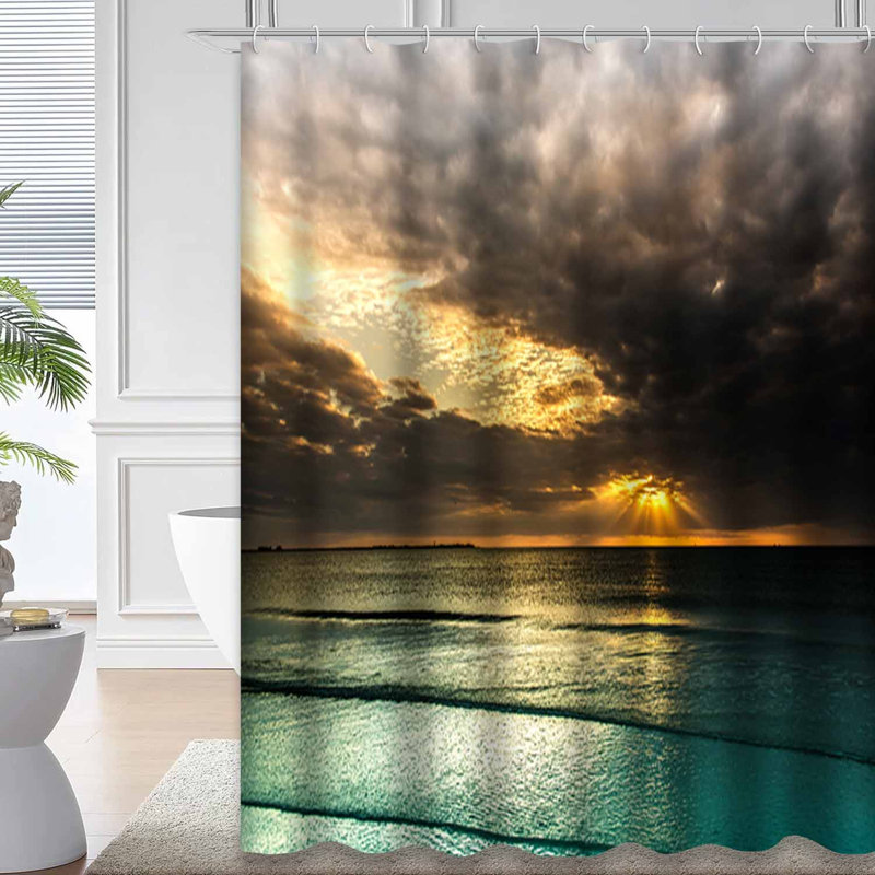 Plage, bleu, eau, nuages, ciel, soleil, océan, coucher de soleil, magnifique, avec 12 crochets, L 72 po x l 84 po
