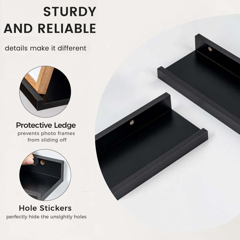Black Wooden 56" Floating Picture Ledge Shelf Set