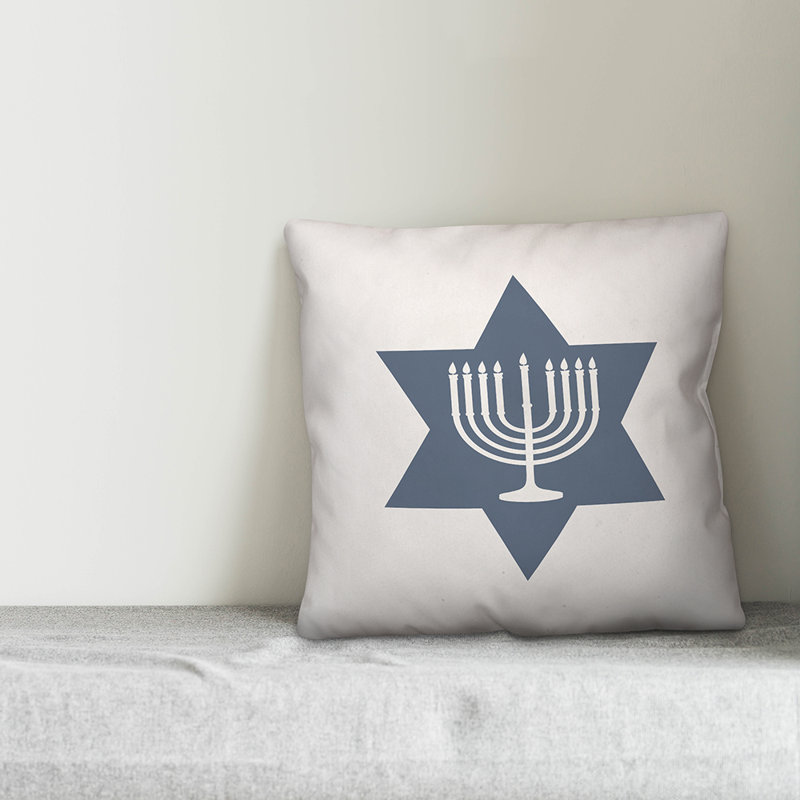  Coussin Simple Star of David Menorah, 20 po x 20 po, Polyester/ Bourre en polyester