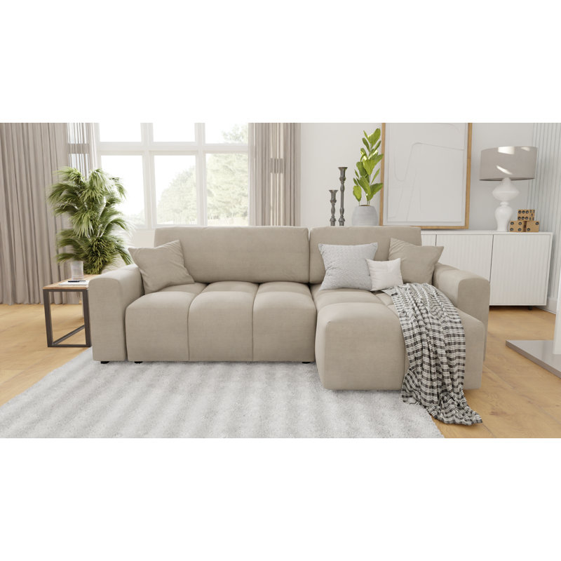 Mellie 4 Seater Sofa Bed with Storage, Right Hand Facing, Mellie Beige Microfiber / Microsuede
