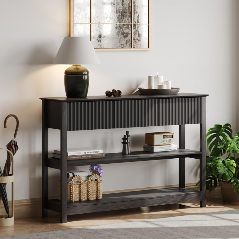 Console l 47,2 po avec 3 tiroirs cannelés, Noir