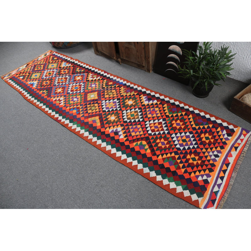 Tapis de style kilim turc fait à la main avec des motifs géométriques éclatants pour une décoration bohémienne