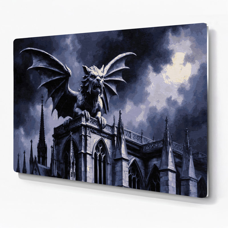 Art mural gris en métal Sci Fi Gargoyle, 16" H x 20" W