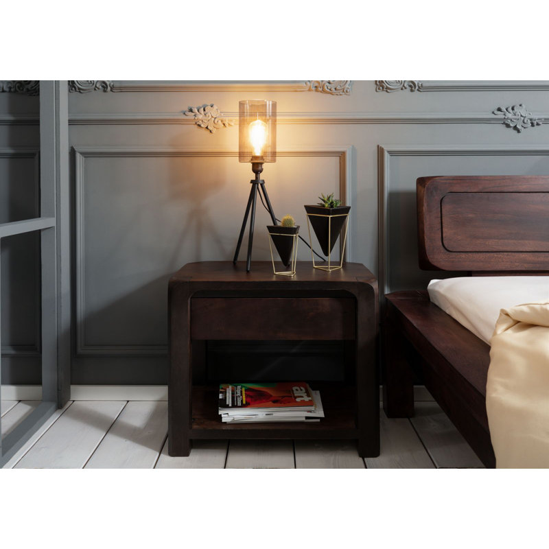 Bueno 40cm W Solid Wood Bedside Table, Dark Brown
