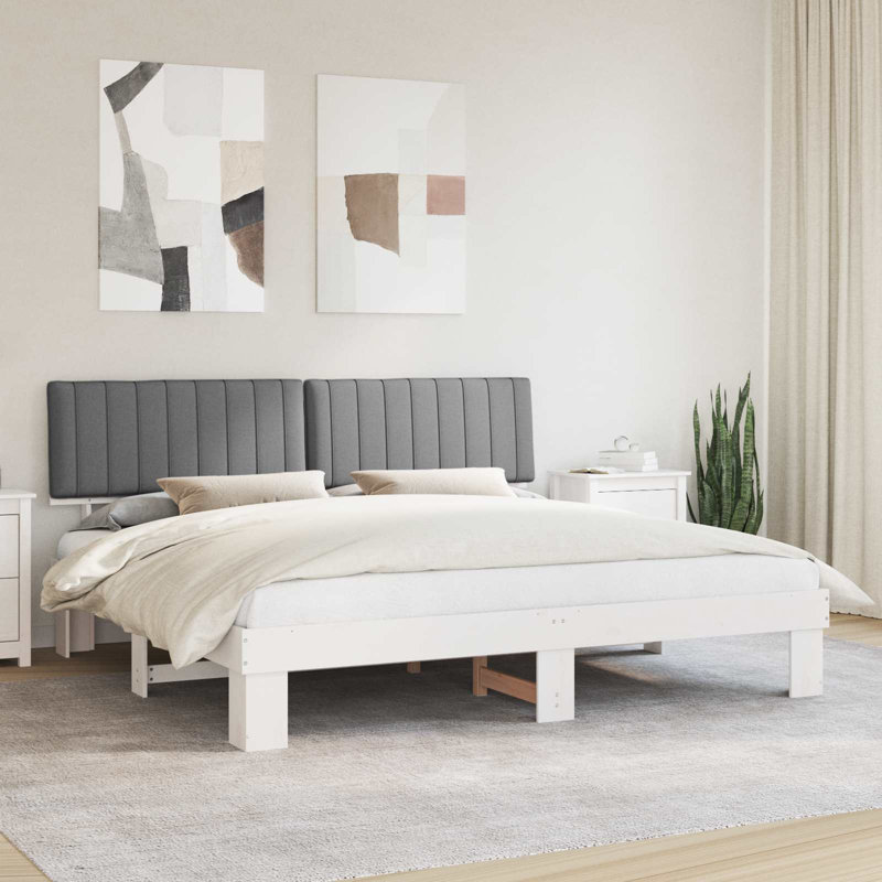 Solid Wood Bed Frame, 200 x 200cm, White/Light Grey