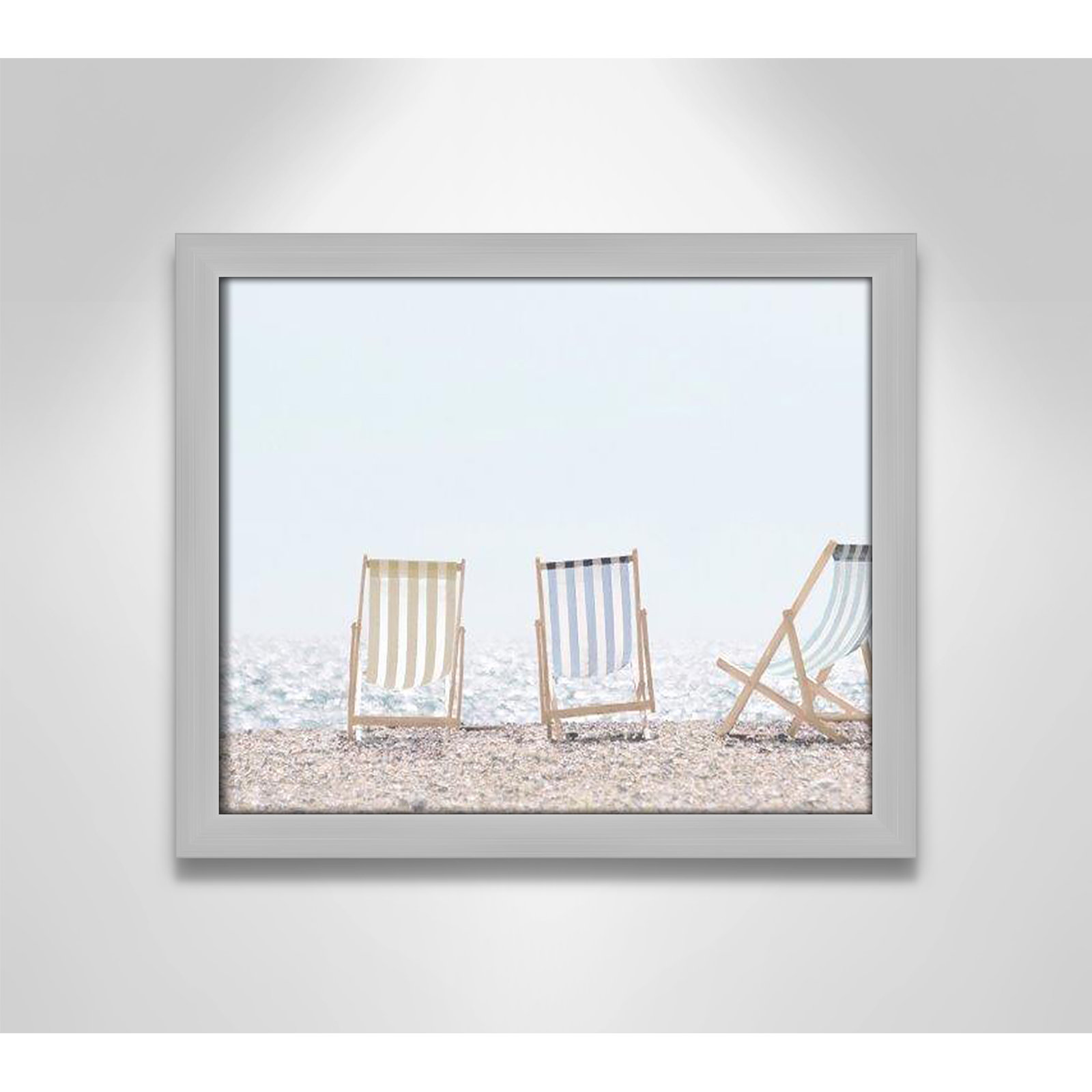 Beach Chairs Framed On Paper by Leah Straatsma Print, Matte Silver, 13" H x 15" W x 1.25" D
