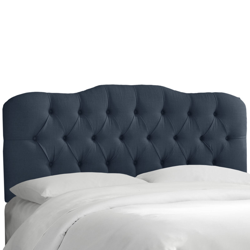 Tête de lit tapissier Rodan, Très grand, Lin bleu marine classique