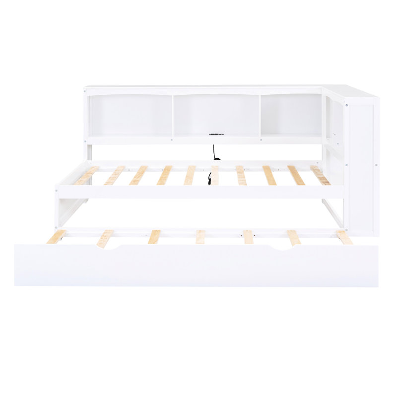 Lit de jour simple avec abris, gigogne et rangement, White