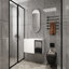 Meuble-lavabo mural 36 po avec 2 portes à fermeture en douceur, verre lustré blanc et gris, contreplaqué résistant à l'humidité