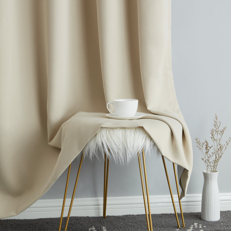 Alis Solid Color 100% Blackout Thermal Grommet Curtain Panels, Beige, 42" W x 63" L
