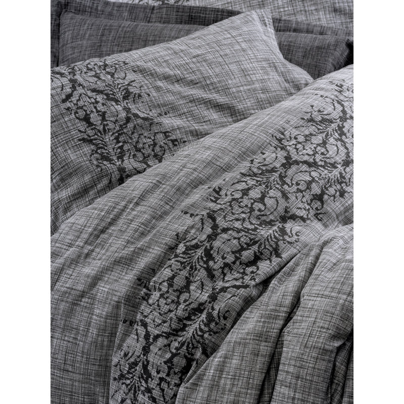 Ensemble de housse de couette 100% coton de qualité supérieure Ranforce Super King, gris | Housse de couette 102,4 po x 86,6 po et 2 taies d'oreiller 19,7 po x 31,5 po | Impression réactive, lavable à la machine, fermeture à boutons | Literie douce, durable et élégante