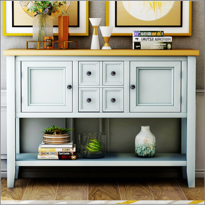 Cambridge Series Buffet Sideboard Console Table with Bottom Shelf, Lime White, Gray