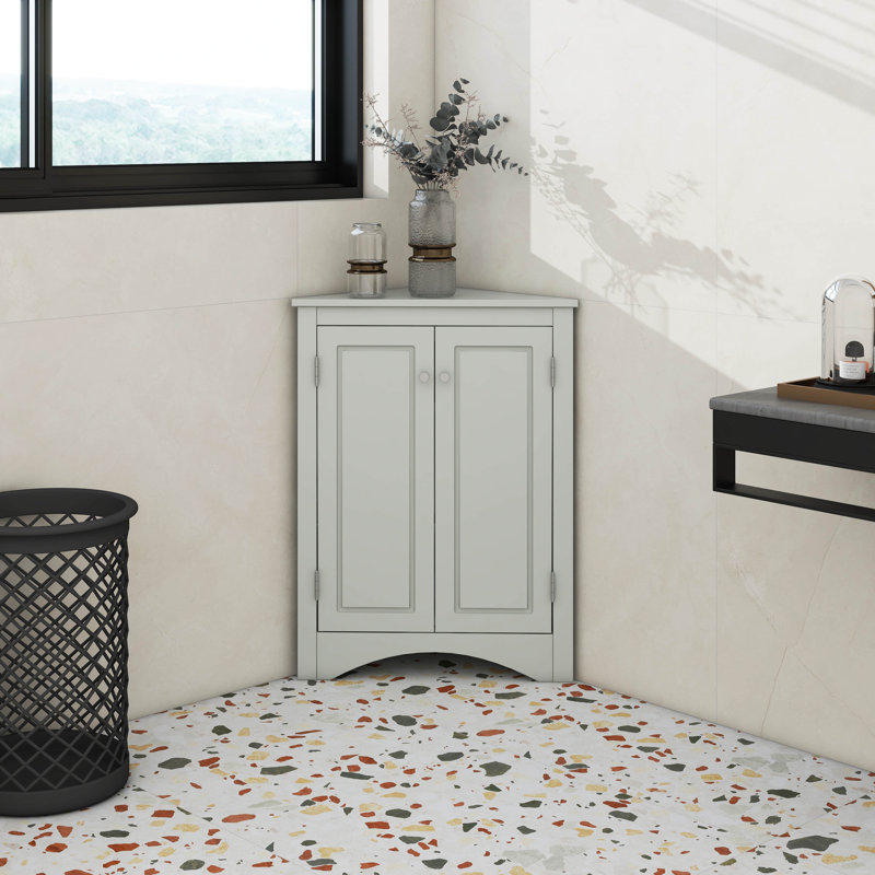 Triangle Bathroom Floor Storage Cabinet With 3 Adjustable Storage Shelves, Gray