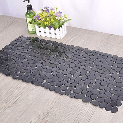 Tapis de bain antidérapant noir 16 W x 35 L (pour les baignoires lisses / non texturées seulement) Tapis de douche sécuritaire avec trous de bonde, ventouses pour salle de bain