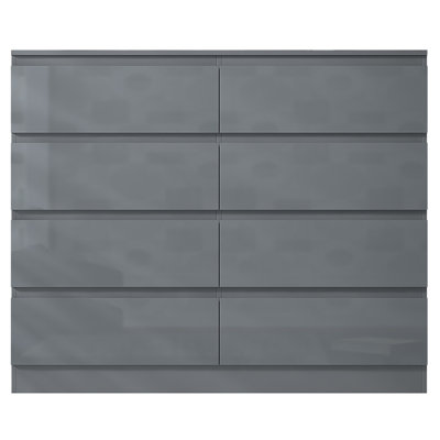 Warren 8 Drawer Chest Of Drawers: 110cm Wide. 14cm Deep Drawers. 4 + 4 Configuration. High Gloss Front. Scratch Resistant. Modern No Handle Design.