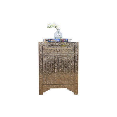 Hand-crafted Embossed Metal Nightstand/accent Table