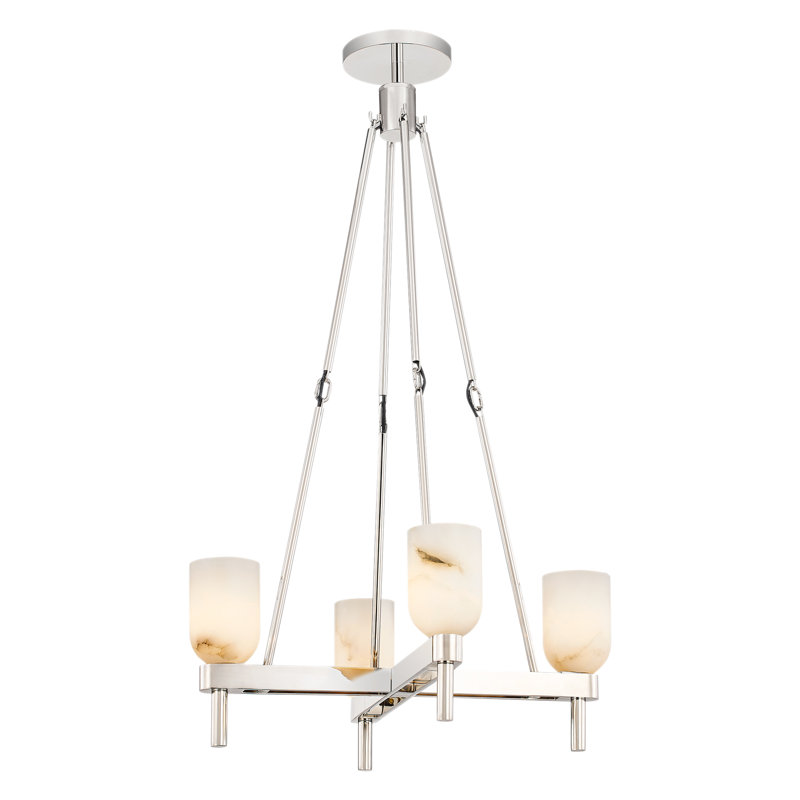 Lucian 22" Modern Polished Nickel Bowl Chandelier with Alabaster Shade