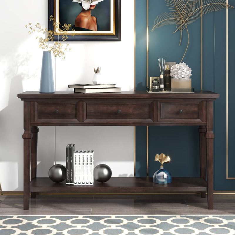 Omeara 50" Console Table,entryway table,Sofa Table with three top drawers, Espresso