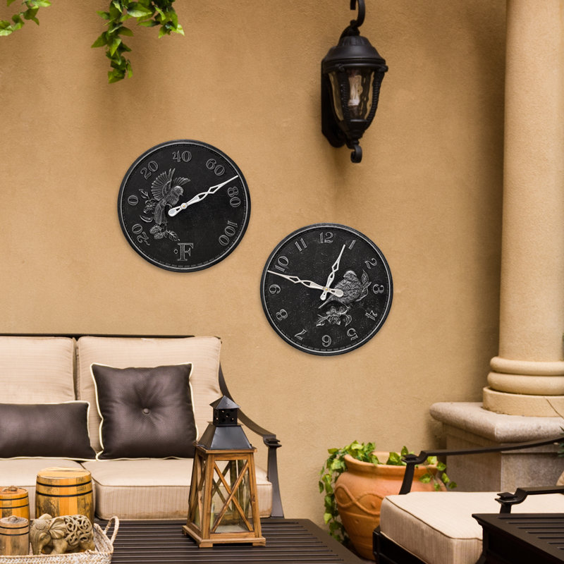 16" Songbird Thermometer, Black/Silver