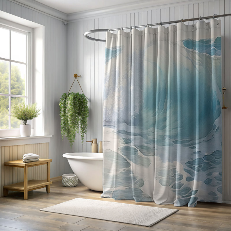 Rideau de douche abstrait, H 74 po x l 71 po