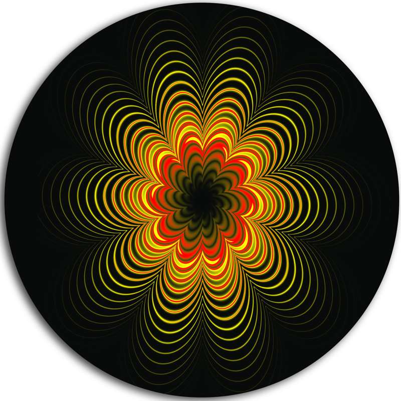 «Psychedelic Yellow Fractal Flower», impression, H 36 po x l 36 po x P 1 po, Métal