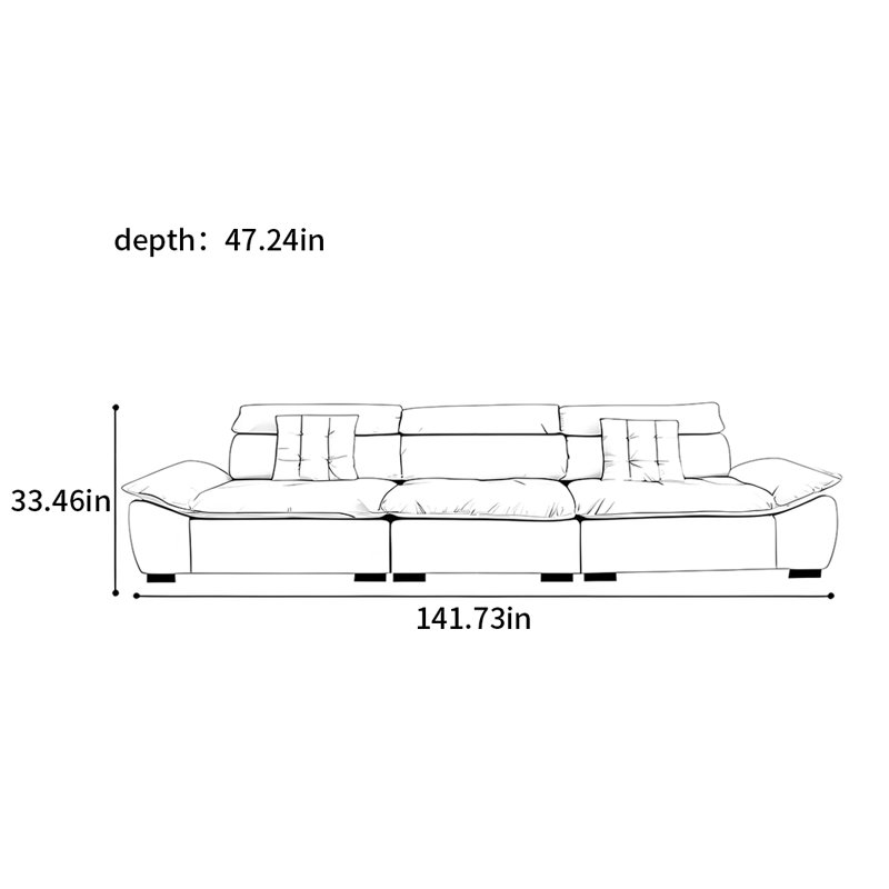 Functional sailing boat wide sitting depth sofa, 33.46" H x 141.73" W x 47.24" D