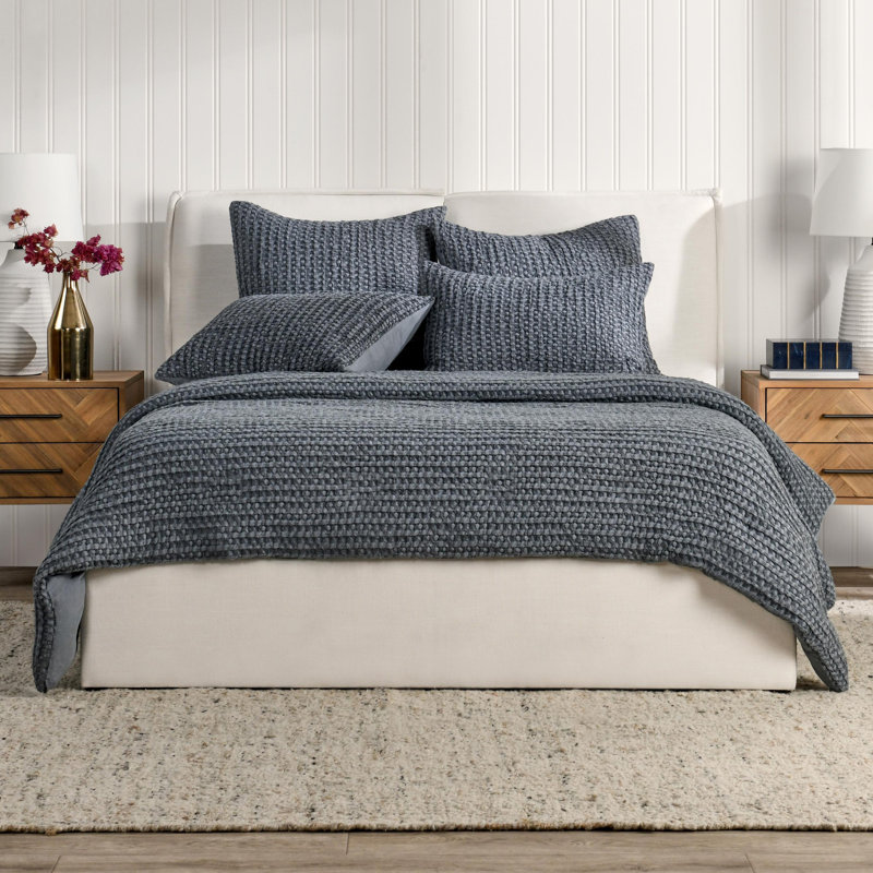Waffle-Weave Cotton Blend Quilt, King Quilt, Natural