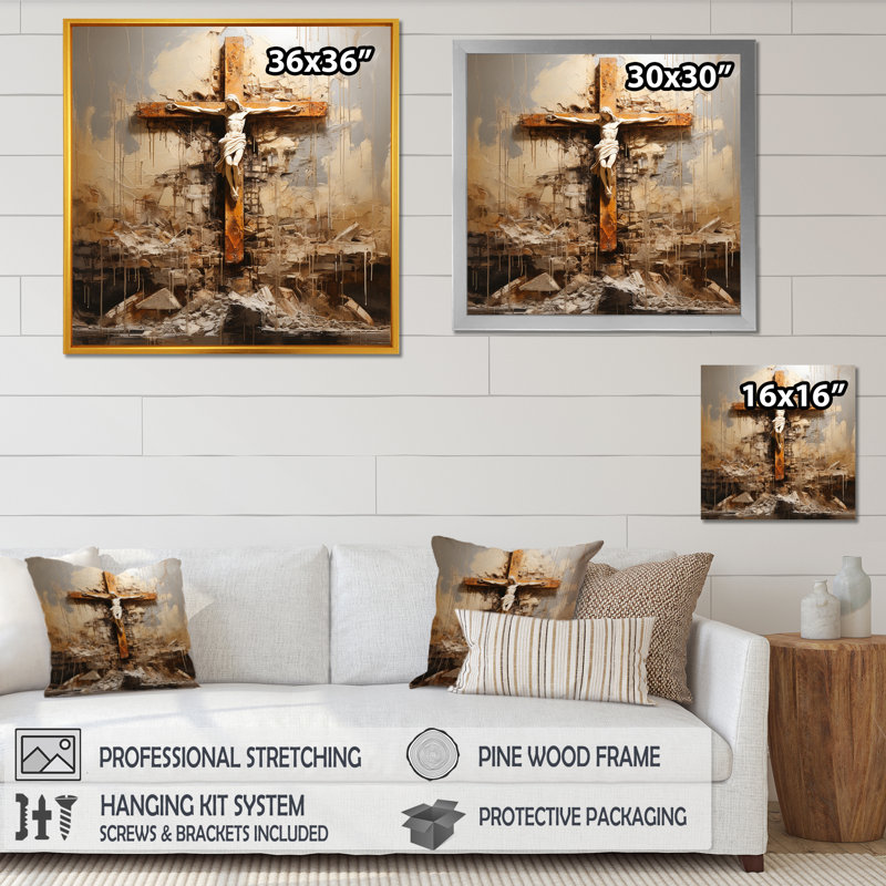 Divine Love, croix religieuse sur toile, H 30 po x l 30 po x P 1 po, Cadre flottant doré