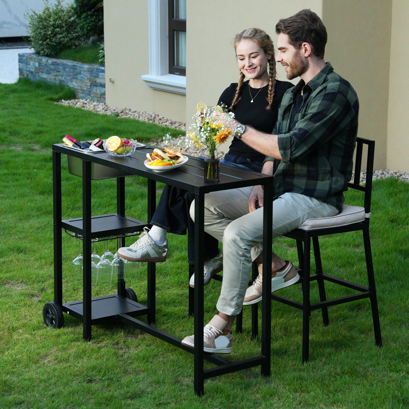 2-Person Outdoor Dining Set with Shelves and Cushions