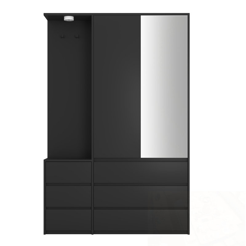 Armoire en bois avec 2 portes et 6 tiroirs, Noir