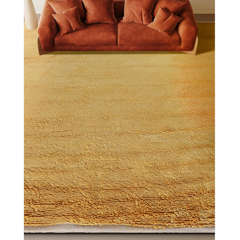Wool Area Rug in Gold, Rectangle 2' x 3', No Pattern and Not Solid Color