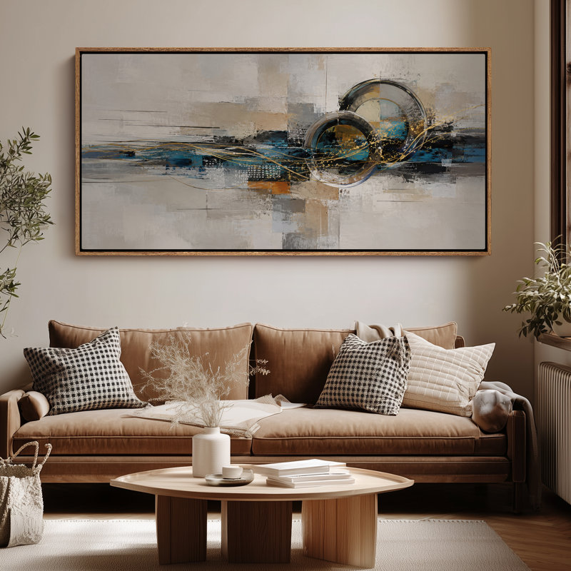 Très grande impression sur toile abstraite géométrique contemporaine, 30" H x 60" W, Natural