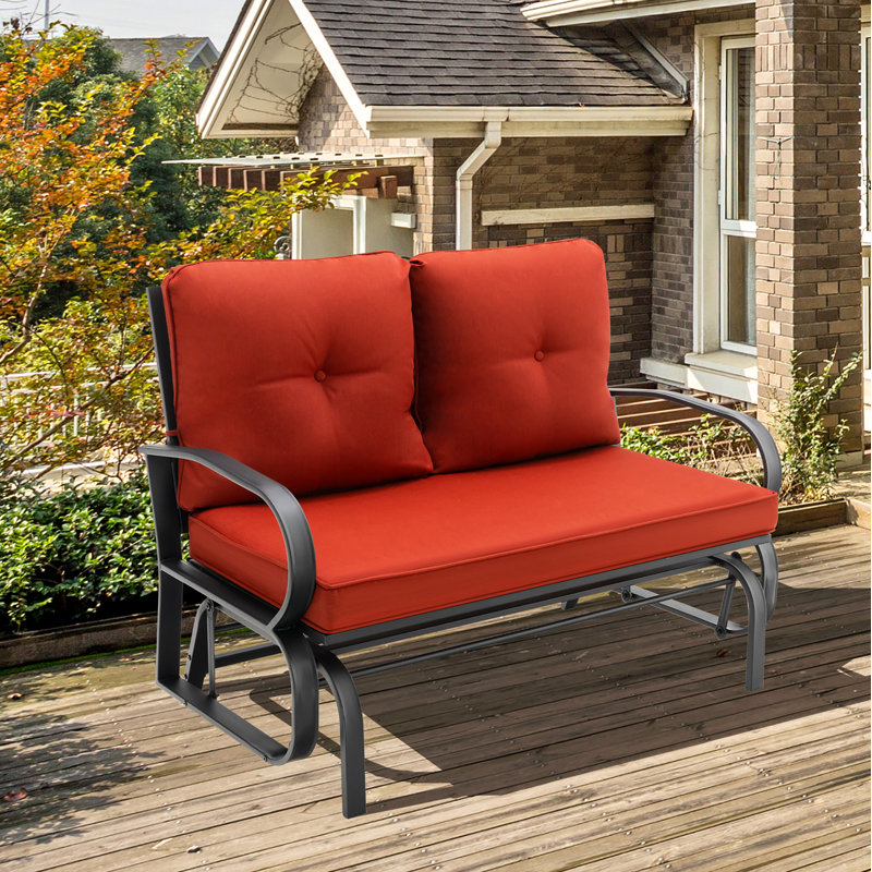 Banc d'extérieur en métal avec coussins Aleyha, Rouge brique