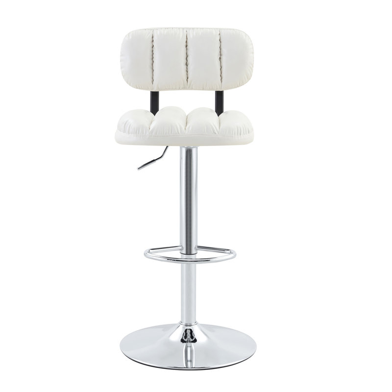 Ensemble de 2 tabourets de bar à hauteur ajustable, revêtement en similicuir blanc avec base et repose-pieds chromés, tabourets de confort modernes pour îlot de cuisine, bar personnel et salon
