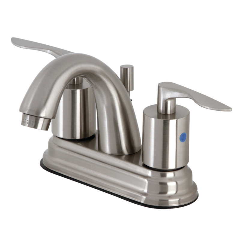 Kingston Brass Serena Two-Handle 3-Hole Deck Mount 4" Centerset Bathroom Faucet with Retail Pop-Up, Brushed Nickel