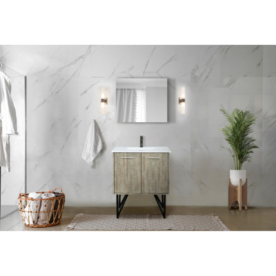 Rustic 30 In. Wide Bath Vanity, White Quartz Surface, Metal Faucet And 28 Smoldering Mirror W X 20 D Vanity For Bath, Top, Enchanting