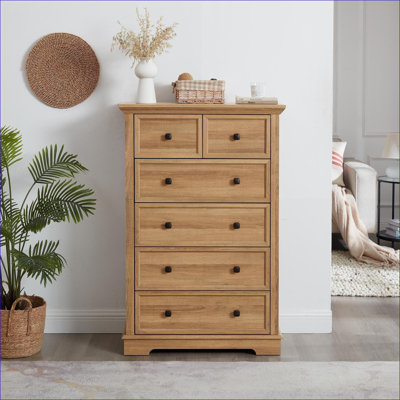 Dresser | 6 Drawer Tall Chest of Drawers, Modern Farmhouse, Tan Brown Wood Grain, Storage Organizer, 31.5"L x 15.75"W x 47.64"H | MDF | Bedroom