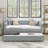 Twin Size Daybed With Trundle Upholstered Sofa Bed, With Vertical Stripes, Linen Fabric, Grey